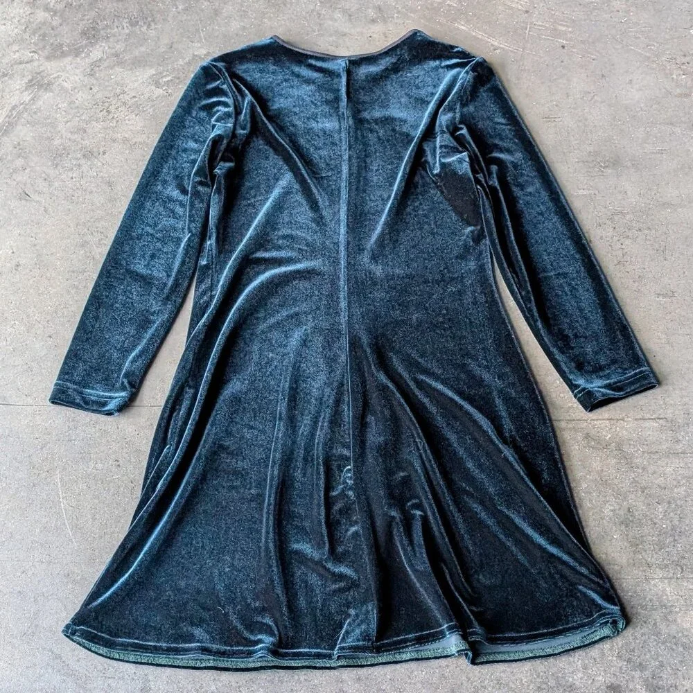 Vintage Whimsigoth Dark Green Long Sleeve Velvet Mini Dress size 8 petite